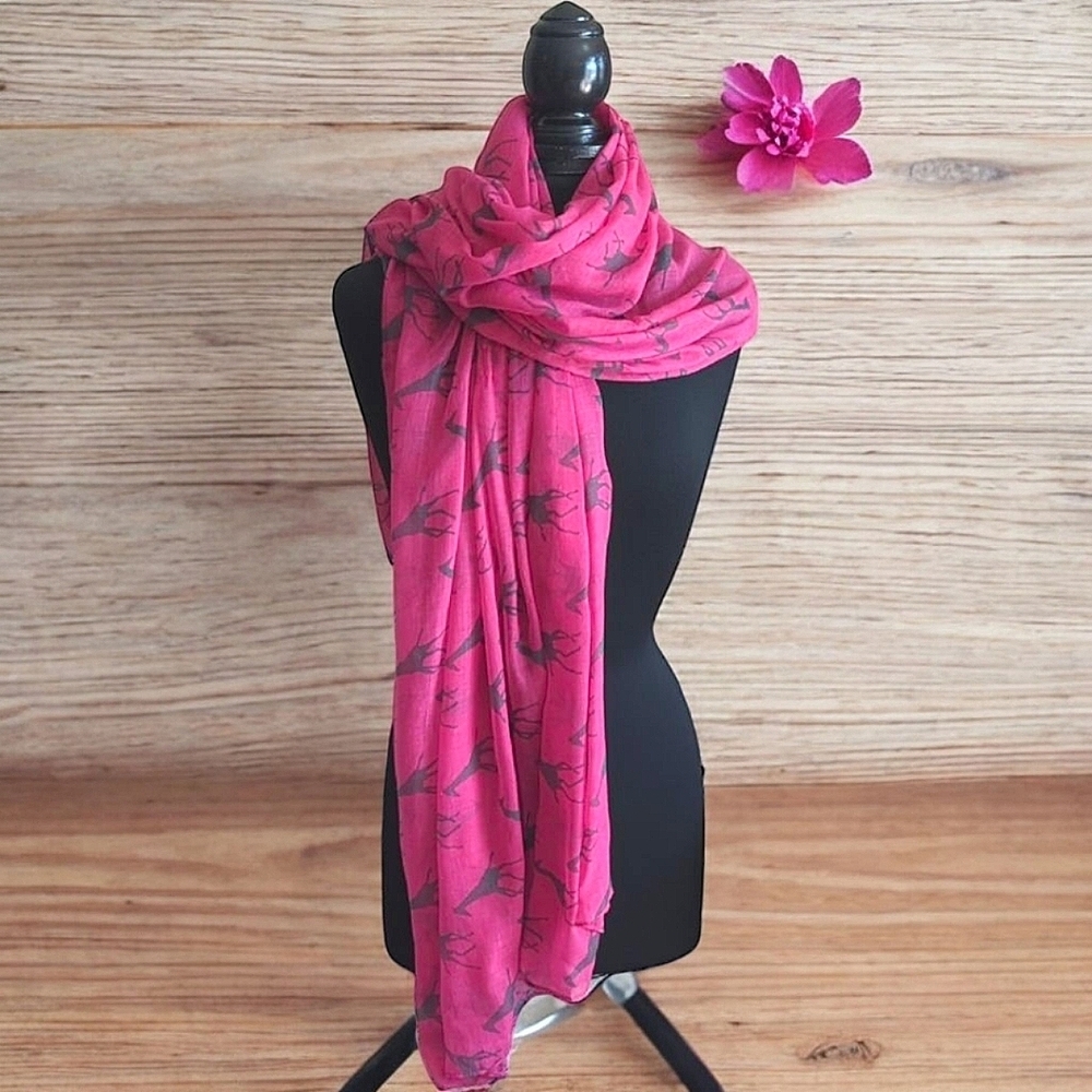 Versatile Giraffe Print Scarf Pink Gray Large Lightweight 96x70